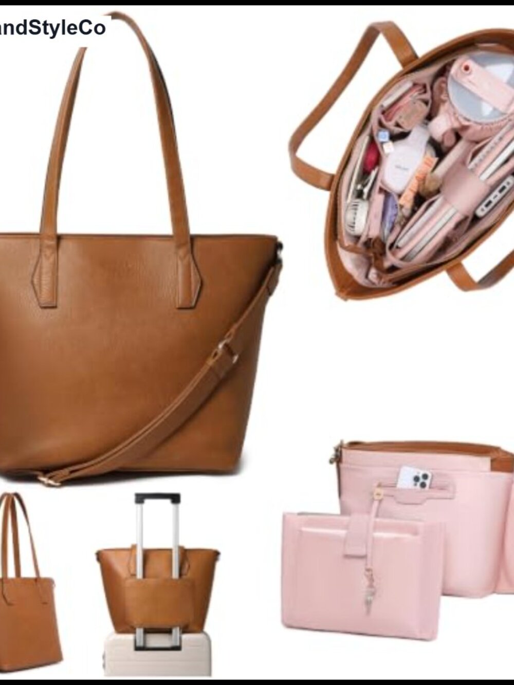 16 inch Laptop Tote Bag Vegan Leather Work Bag RFID Anti Pickpocket Trolley